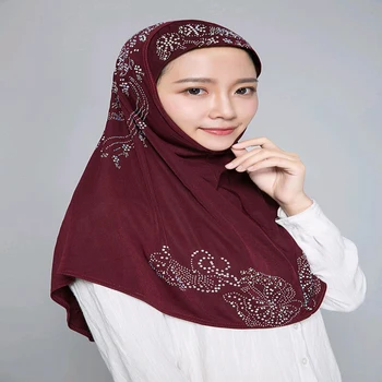 H006 aukštos kokybės vidutinės dydis 70*60cm musulmonų amira hijab su cirkonio traukti į islamo skara galvą wrap melstis, šalikai